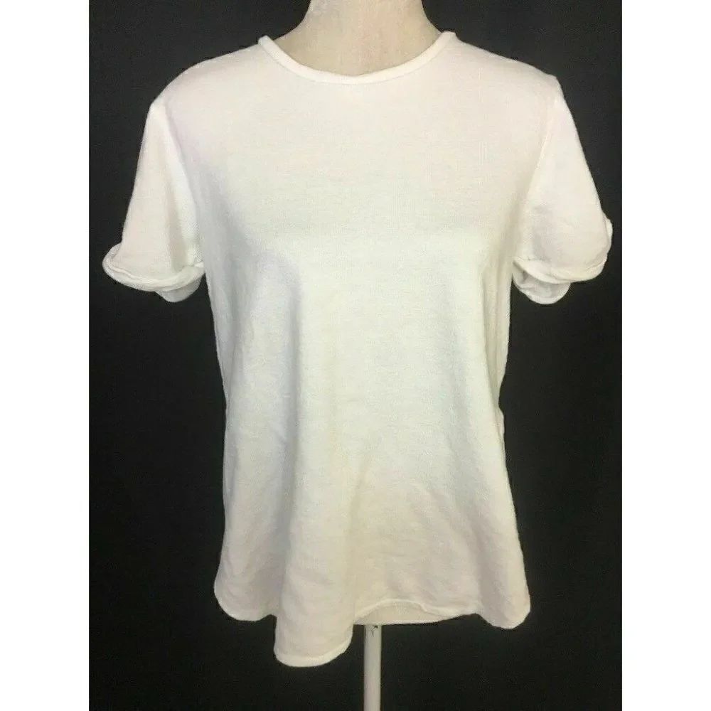 Zara Women’s Solid White Short Sleeve Scoop Neck Top t shirt crew neck Small